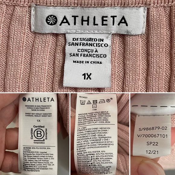 Athleta Sweet Bay Henley Sweater Ribbed Orchid Pink Plus Size 1X 986879 - Picture 3 of 8